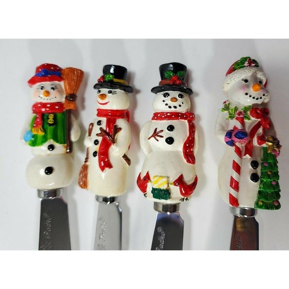 4 Christopher Radko Holiday Snowman Pate Cheese Knives Spreaders entertaining - Picture 6 of 7